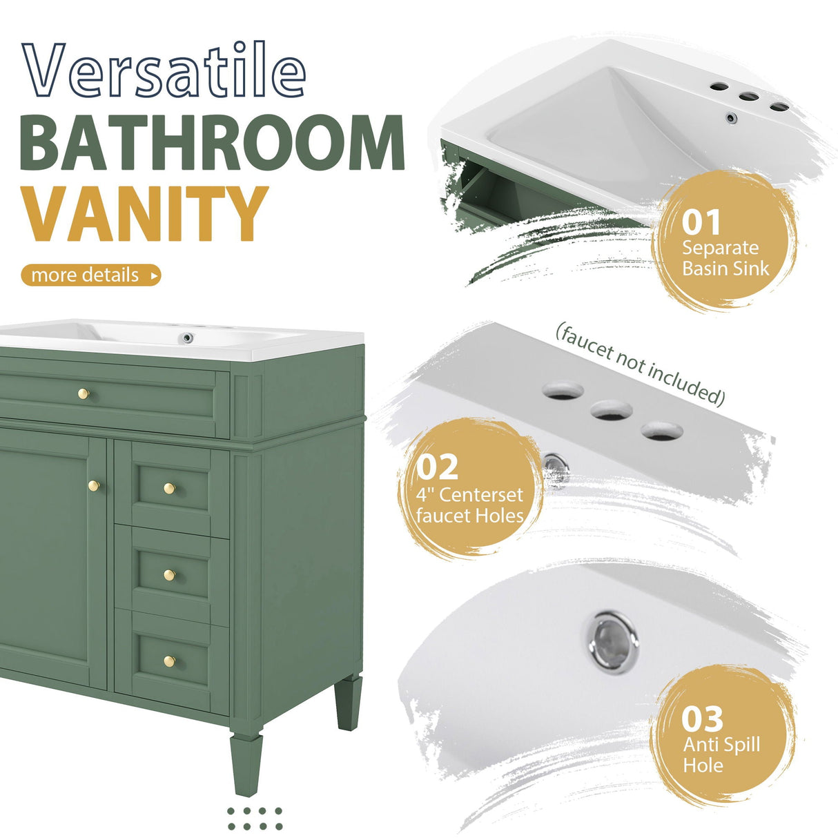 Bathroom Vanity With Top Sink, Storage Cabinet With 2 Drawers And Tip Out Drawer, Freestanding Set With Mirror Cabinet