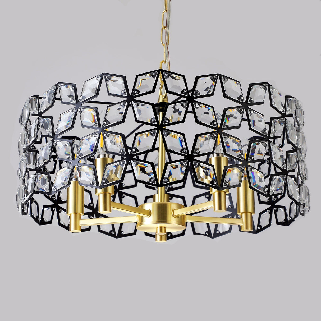 19' Geometric Crystal and BlackGold Round Pendant Chandelier
