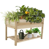 Raised garden bed planter box with legs & storage shelf wooden elevated vegetable growing bed for flower/herb/backyard/patio/balcony 48.5x30x24.4in(colourless)