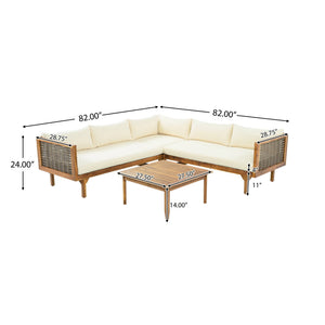 Premium Outdoor Sofa Set With Waterproof Cushions Sectional Seating Group With Acacia Wood And Wicker - Brown Mix / Beige