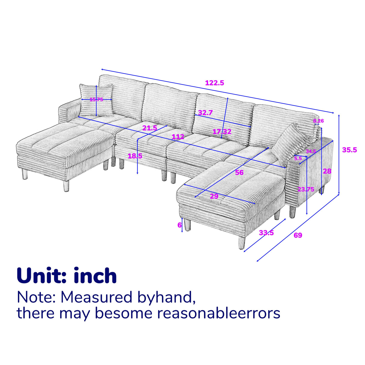 The Beverly Corduroy U-Shaped Sectional Sofa