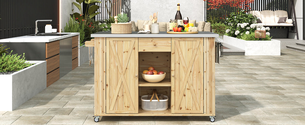 Outdoor Kitchen Island Fir Wood Kitchen Island with Stainless Steel Top