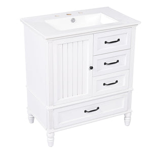30" Bathroom Vanity With Sink, 3 Drawers, Adjustable Feet