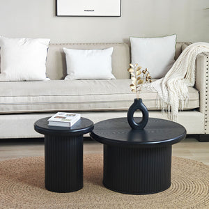Fluted Cylinder Side Tables, Round End Tables For Living Room (Set of 2) - Black