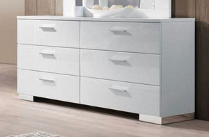 Modern White Dresser with 6 Drawers - High-Gloss Wood Bedroom Storage