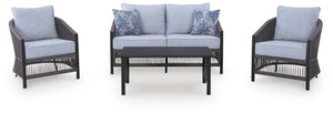 Bridges Beach - Loveseat, Lounge Chairs, Table Set (Set of 4) - Gray