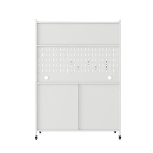 Contemporary Kitchen Pantry Cabinet With Glass Doors, Adjustable Shelves, Steel - Brushed Nickel