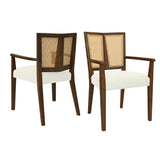 Mid Century Modern Arm Dining Chairs with Rattan Backrest