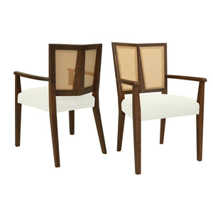 Mid Century Modern Arm Dining Chairs with Rattan Backrest