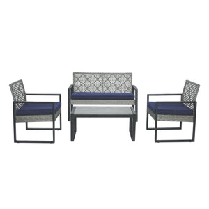 4 Piece Patio Furniture Set With Acacia Wood Table Top And Cushions