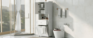 Tall Bathroom Cabinet with Laundry Basket