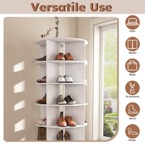 6 Tier Spinning Shoe Rack with 360° Revolving Organizer - White