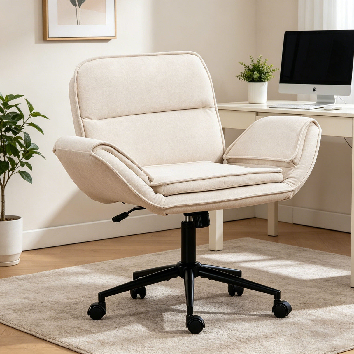 Criss Cross Swivel Desk Chair With Adjustable Armrests & Wheels For Home Office