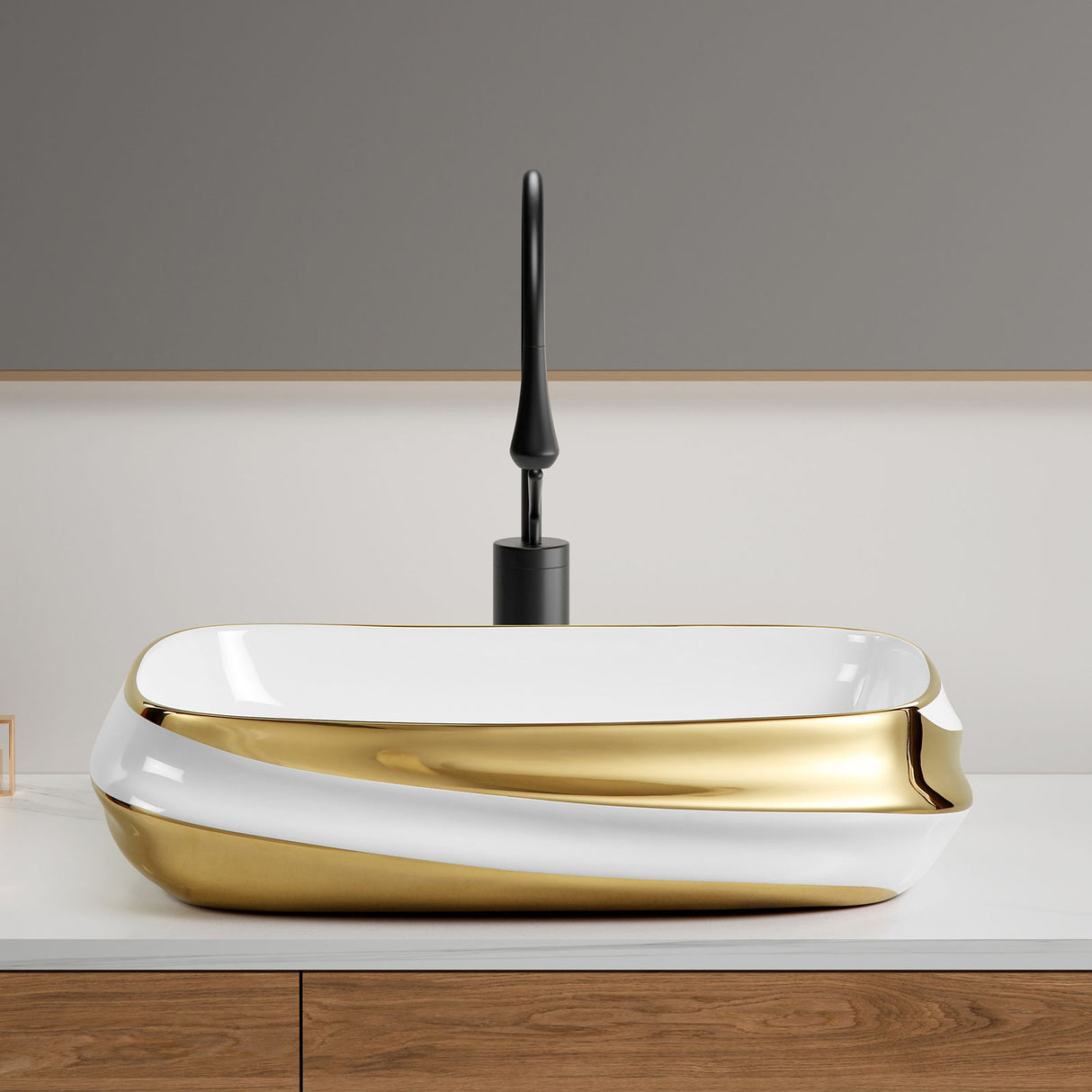 Vessel Sink Above Counter Vanity Basin - Gold / White / Milk White
