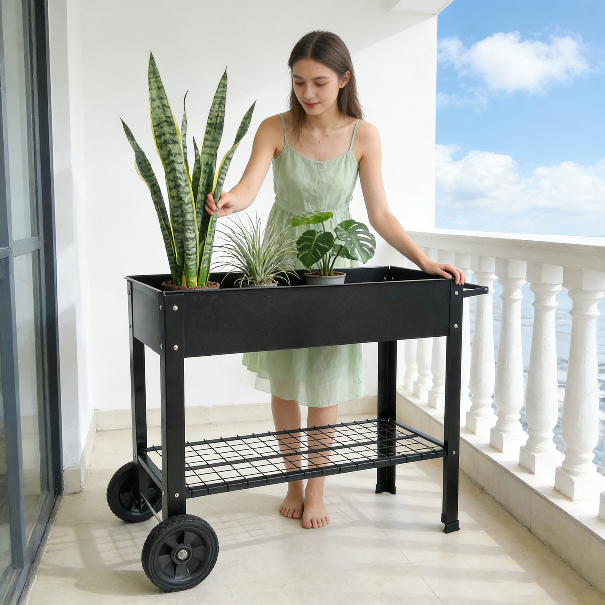 Mobile Metal Raised Garden Bed Cart with Legs