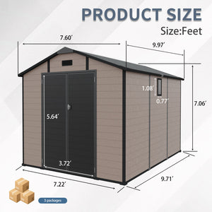 8x10 FT Plastic Outdoor Storage Shed - Lockable Resin Tool Shed