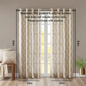 Fretwork Print Grommet Top Window Curtain Panel (One Panel)
