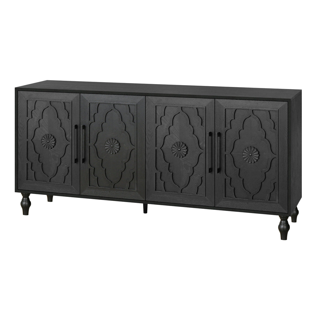 Carved Flower Door Large Storage Cabinet with Metal Handle