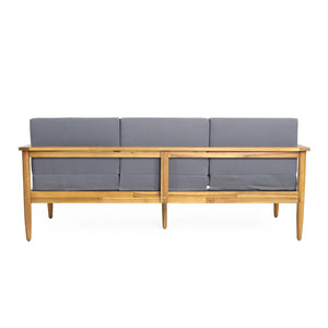 Outdoor 3 Seater Sofa With Cushion And Teak Acacia Wood - Dark Gray