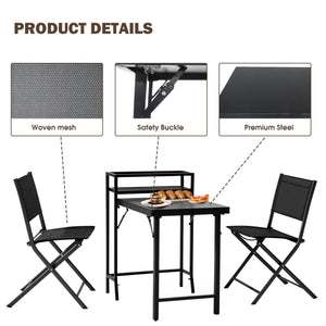 3 Piece Patio Bistro Set, Patio Set Of Foldable Patio Table And Chairs, Outdoor Patio Furniture Sets - Black