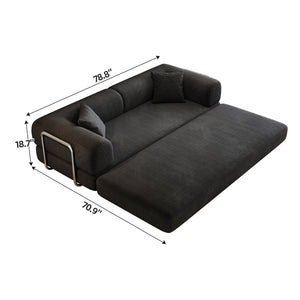 78.8' Compression Sofa,Convertible Floor Sofa Bed-with Pillow Back Support Armrest,Comfy Futon Couch Sleeper Bed,Loveseats Boneless Modular Sectional Sofa,Corduroy fabric,for Living Room,Bedroom,Black