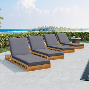 Lounge Chaise Set - Acacia Wood with Water-Resistant Cushions