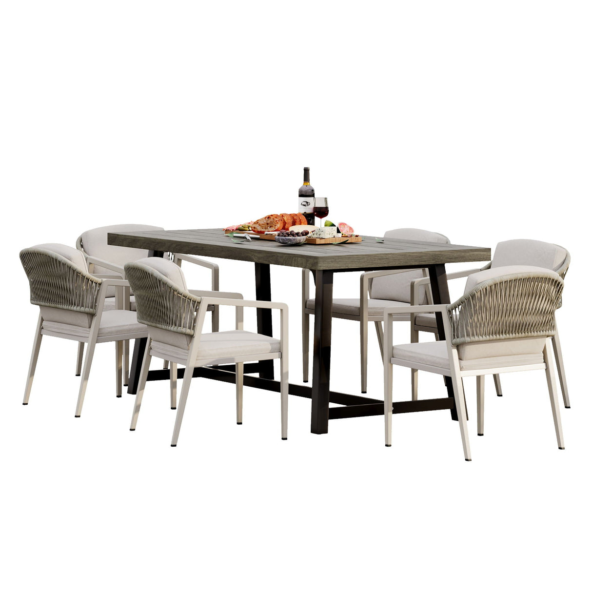 7 Pieces Modern Outdoor Dining Set with Acacia Wood Table and Chairs