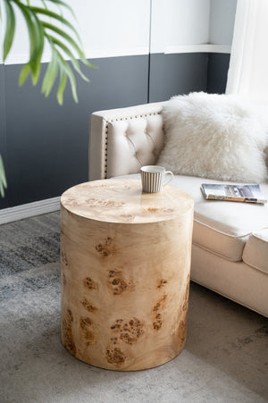 20x20x24 Burl Wood Brown Cylinder Side Table