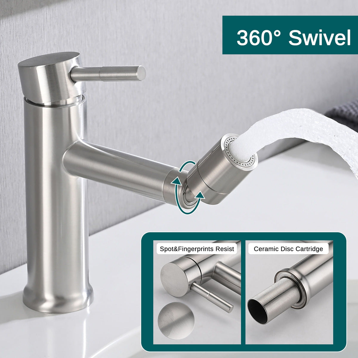 2 Mode Bathroom Faucet With 360 Degree Rotating Aerator For Sink