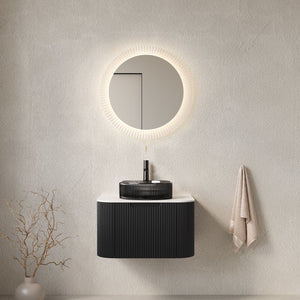 DINA 24" Bathroom Vanity & Sink, Floating Curved Edges with Striped Plywood Cabinet