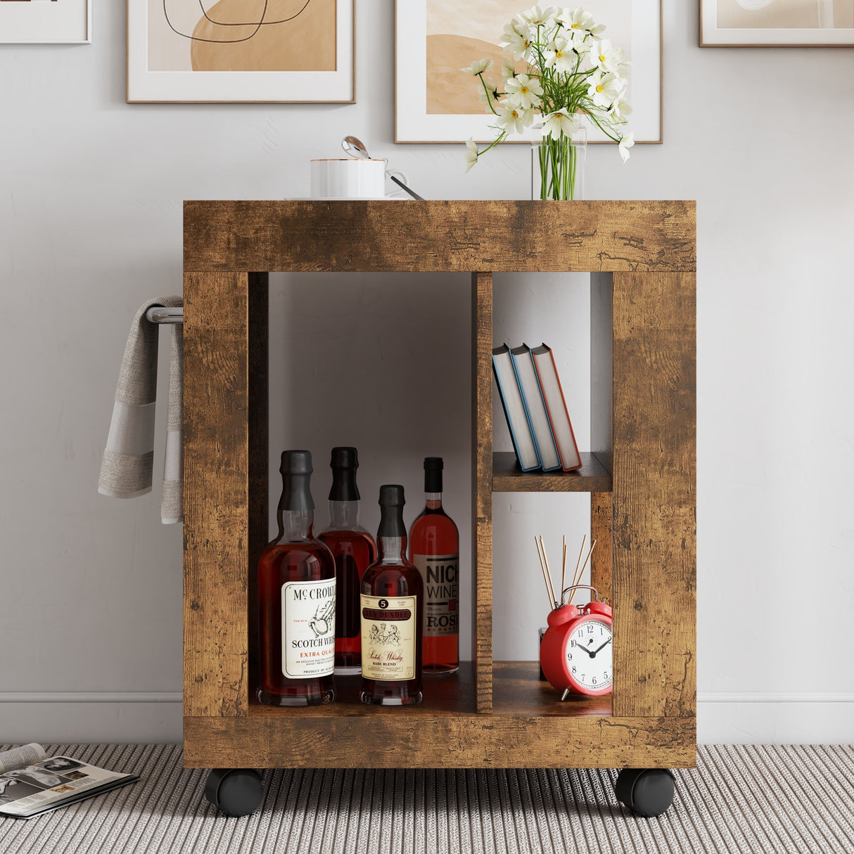 Mid-century Modern Style Movable Side Cabinet