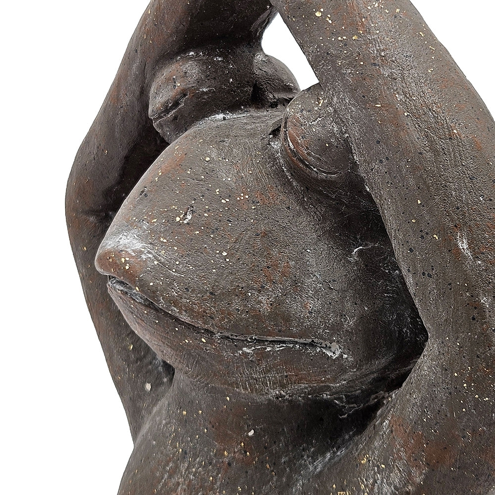 11.5x6.5x15 Brown Magnesium Yoga Frog Figurine in Namaste Pose with Gold Accents