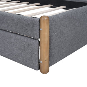 Upholstered Platform Bed With Wood Supporting Feet And Trundle