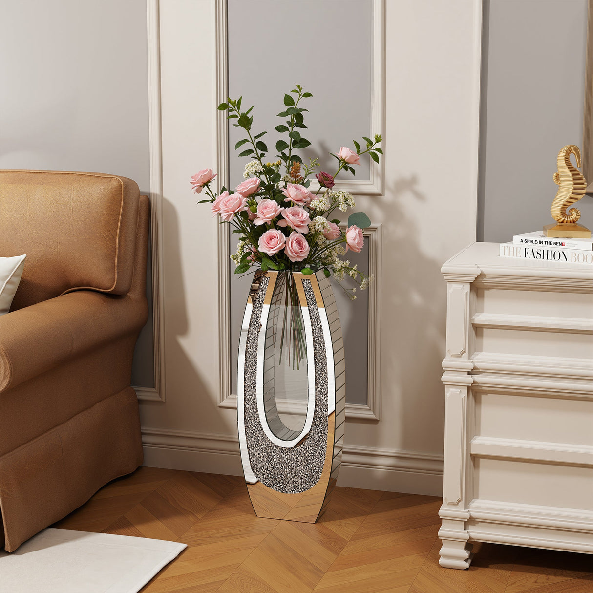 24.01" U-Shaped Floor Vase Shattered Diamond Mirror Surface