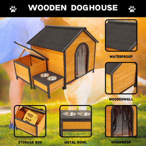 XPT088 Wearable and Strong Wooden Dog House with Metal Bowls and Toy Box