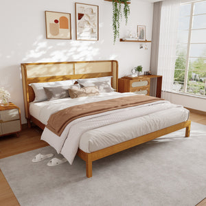 Premium Rubber Wood Platform Bed Frame with Headboard