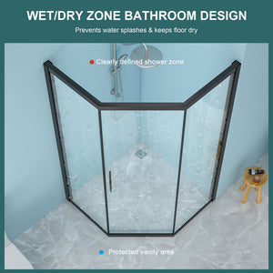 Diamond Shaped Corner Shower Door, Inward Sliding, Stainless Steel Frame