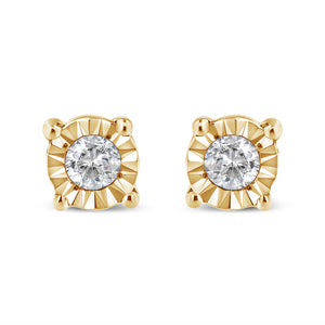 10K Yellow Gold Plated .925 Sterling Silver 1/10 Cttw Round Brilliant-Cut Diamond Miracle-Set Stud Earrings (J-K Color, I3 Clarity)