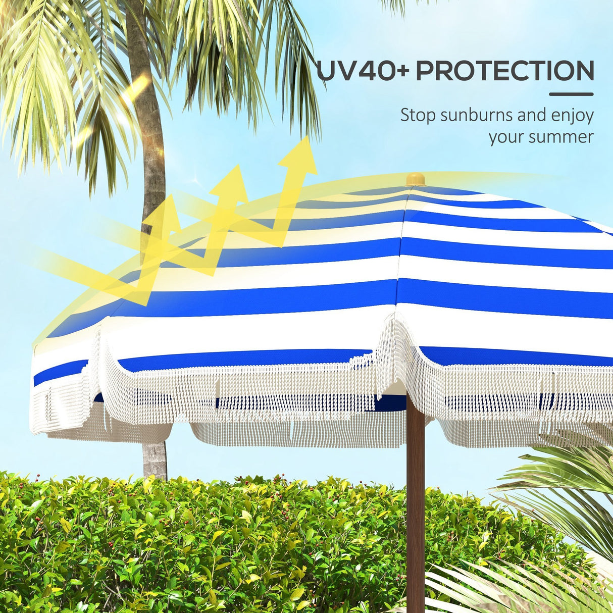 6.2' portable beach umbrella, uv 40+ ruffled outdoor umbrella with vented canopy