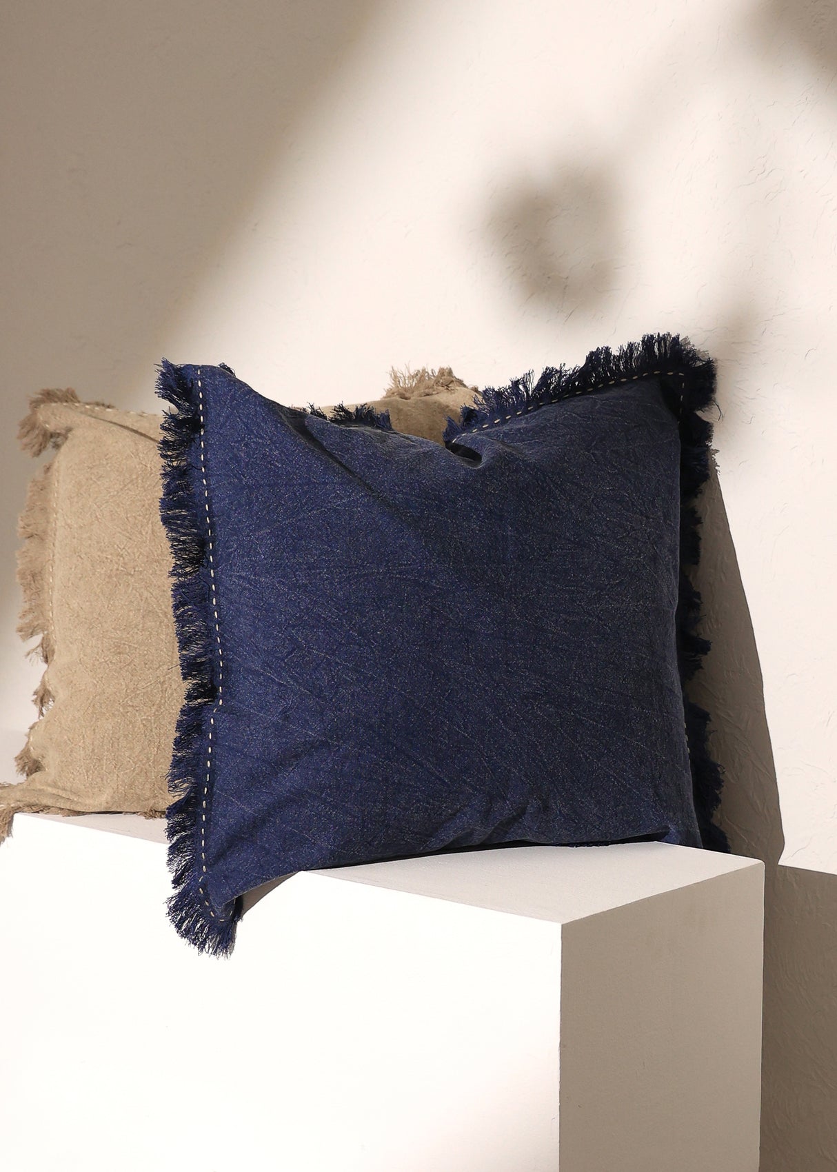 Handcrafted Cotton-Linen Fringe Throw Pillow