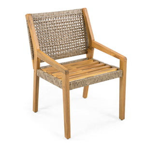Outdoor Dining Set – Premium Acacia Wood Table & Wicker Chairs