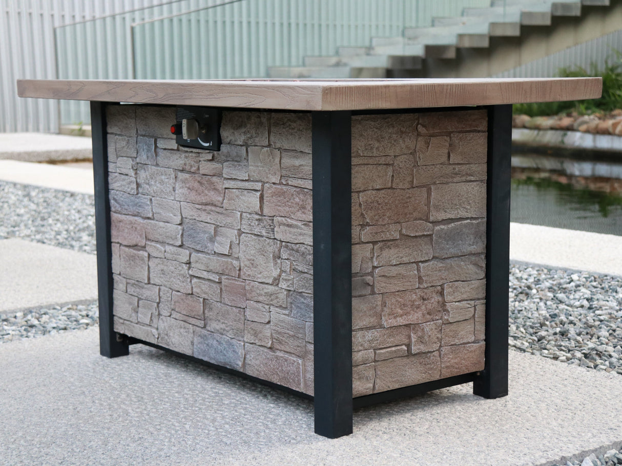 44"W x 25"H Outdoor Propane Fire Pit Table, 50,000 BTU, Cultured Stone