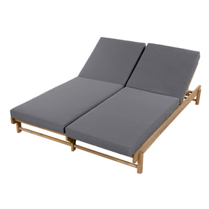 Light Teak Acacia Wood Double Chaise Lounger Set