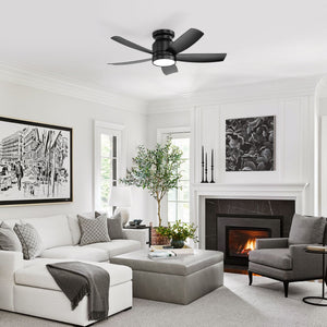 Flush Mount Ceiling Fan With 18W LED Light And Remote Control Blades - Black