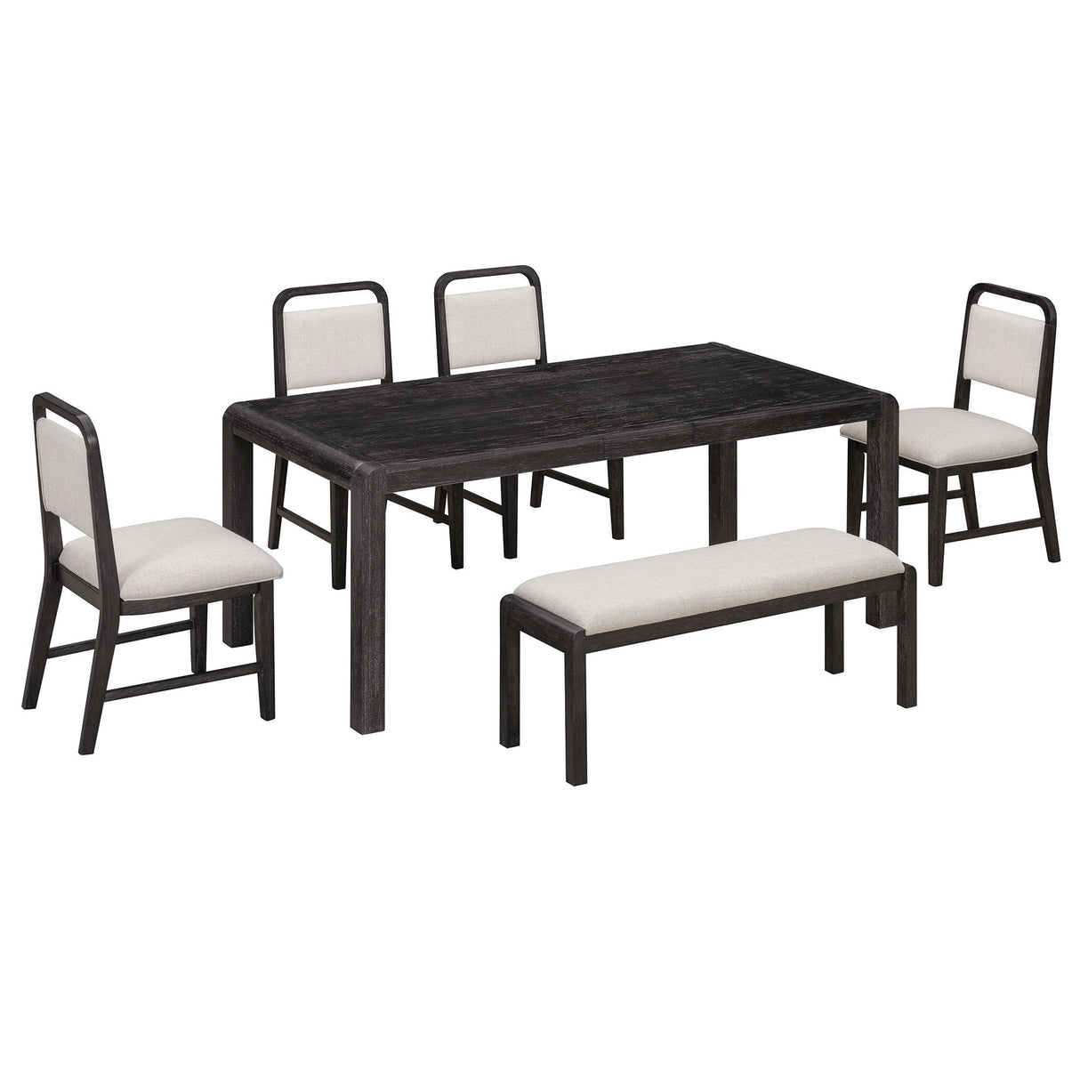Extendable Dining Table Set With 4 Upholstered Chairs And 1 Bench
