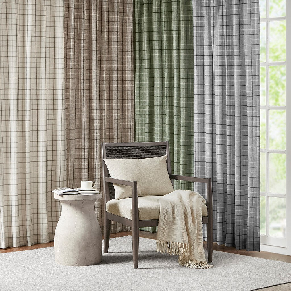 Plaid Rod Pocket and Back Tab Curtain Panel with Fleece Lining Brown 50x84