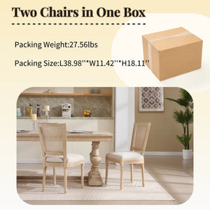 French Country Dining Chairs Set of 2 Upholstered With Natural Rattan Back