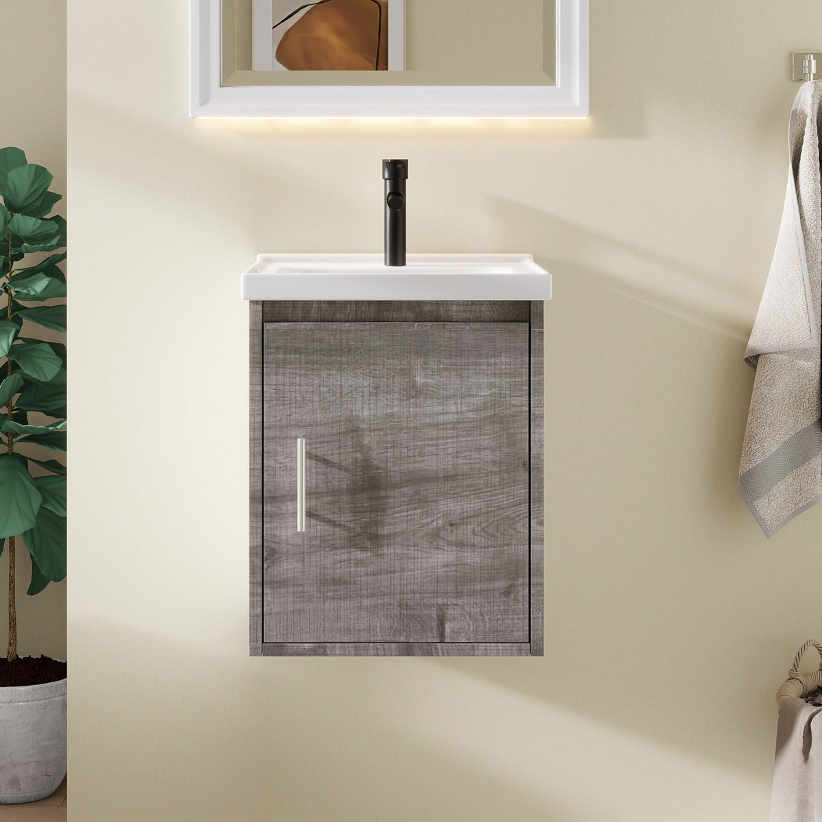 16" Floating Bathroom Vanity, Wall Mounted Plywood Cabinet