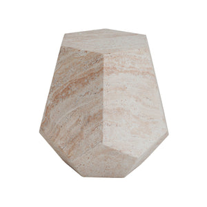 Outdoor / Indoor Lightweight Concrete Side Table, Hexagonal Round Travertine Accent Table - Beige