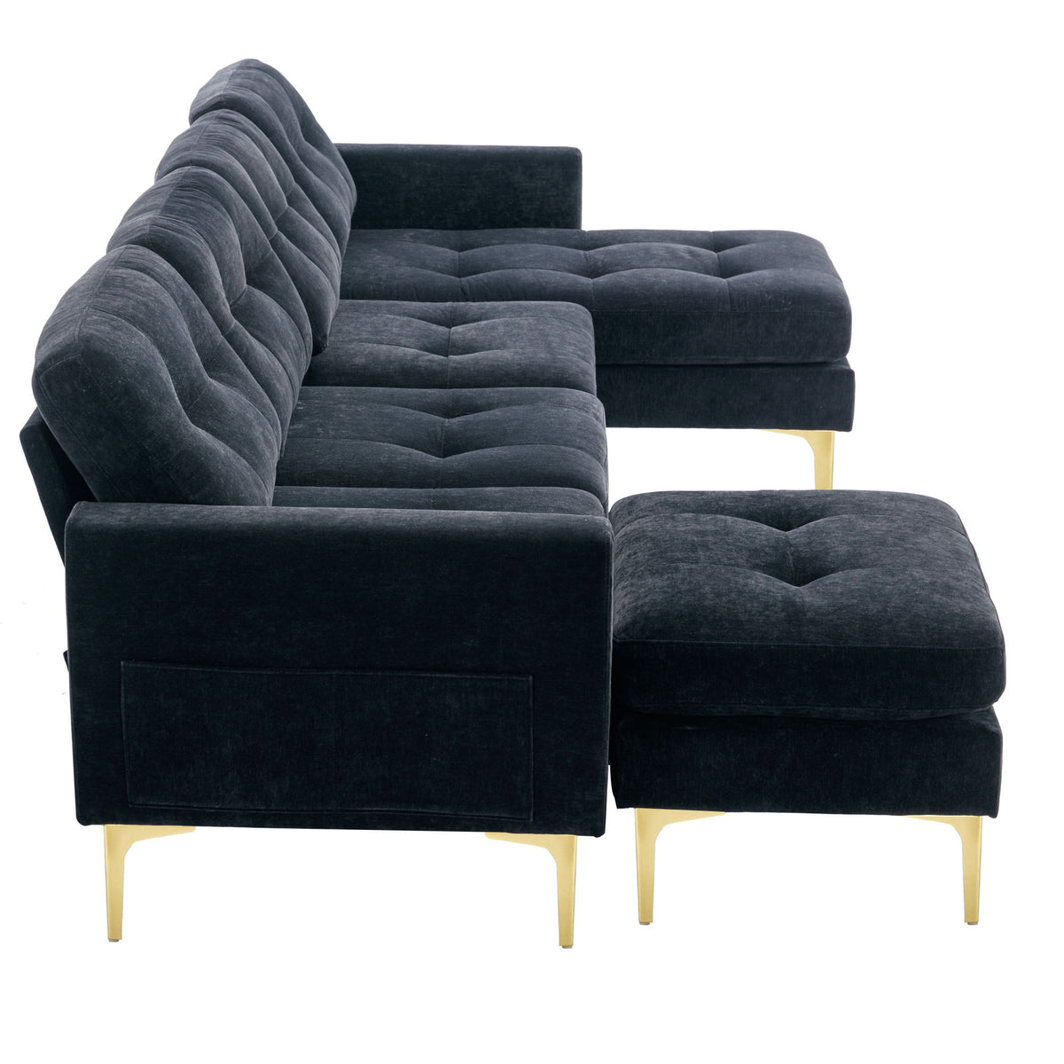 Modern L - Shape Convertible Sectional Sofa With Movable Ottoman